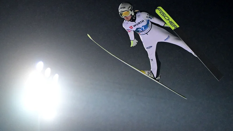 Ema Klinec med nastopom v Planici 1. marca. FOTO:&nbsp;Jure Makovec/AFP
