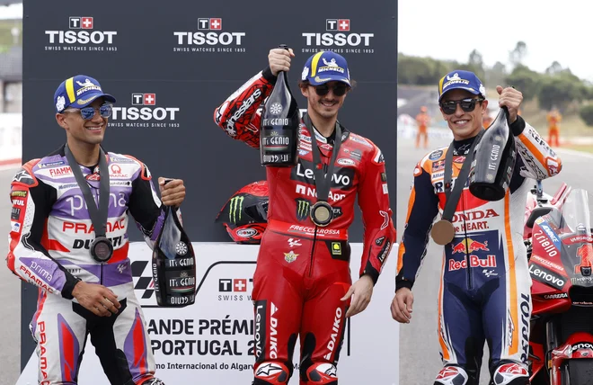 Najboljši trije na prvi šprinterski dirki v motoGP. FOTO: Marcelo Del Pozo
