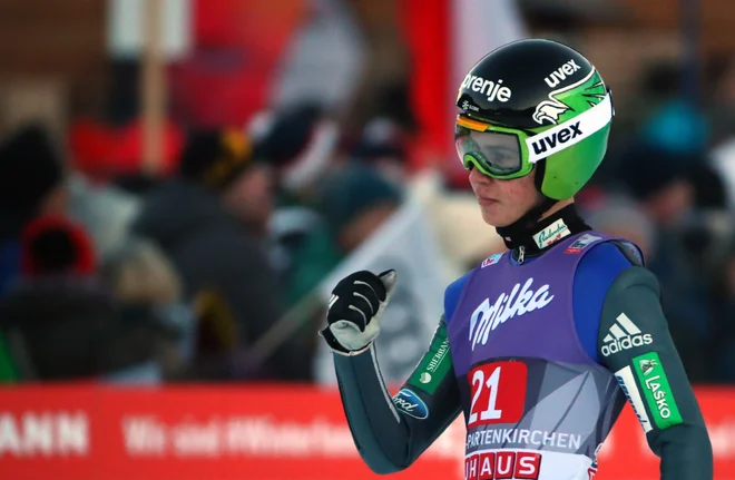 Tilen Bartol se je takole v Garmisch-Partenkirchnu 2018 veselil petega mesta. FOTO: Michael Dalder/Reuters