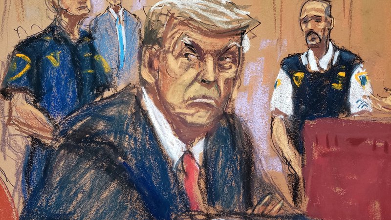 Fotografija: Nekdanji ameriški predsednik Donald Trump na manhattanskem sodišču. FOTO: Jane Rosenberg/Reuters