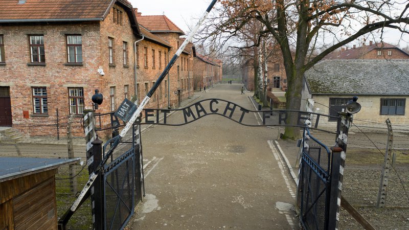 Fotografija: Judje so se morali na ukaz madžarskih žandarjev zglasiti v lendavski sinagogi, od koder so jih 26. aprila 1944 odpeljali na dolgo pot brez vrnitve – v taborišče Auschwitz Birkenau! (na fotografiji vhod v taborišče z zloglasnim »pozdravom«) FOTO: Axel Schmidt/Reuters