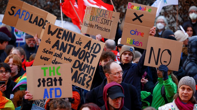 Fotografija: Demonstracije proti skrajno desni Alternativi za Nemčijo, ki je letos praznovala desetletnico ustanovitve FOTO: Kai Pfaffenbach/REUTERS