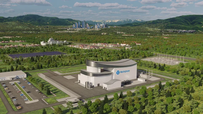 Upodobitev malega modularnega reaktorja AP300. V razvoju so tudi precej manjši. FOTO: Westinghouse/Reuters