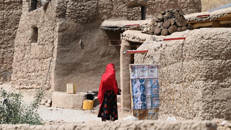 Fotografija: Ženska pred hišo v eni od afganistanskih vasi. FOTO: Wakil Kohsar/AFP