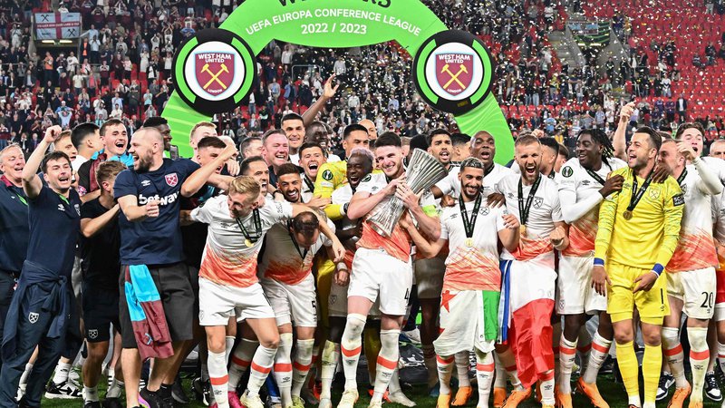Fotografija: West Ham je v Pragi spisal zgodovino in postal prvi angleški klub z zmago v konferenčni ligi. FOTO: Joe Klamar/AFP
