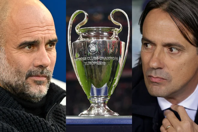 Trener Manchester Cityja Pep Guardiola in trener Interja Simone Inzaghi. Foto Toby Melville, Leonhard Simon, Miguel Vidal/Reuters