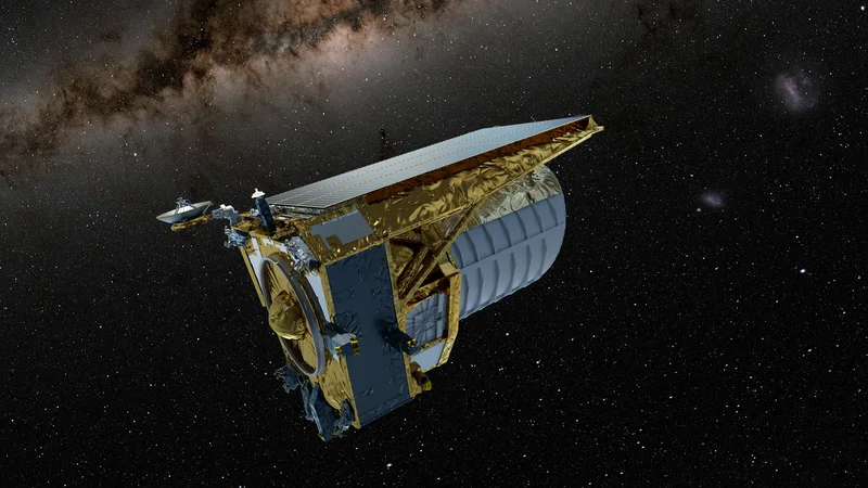 Teleskop Euclid bodo izstrelili predvidoma v soboto, odpotoval bo v točko L2, ki leži 1,5 milijona kilometrov od Zemlje. FOTO: Esa