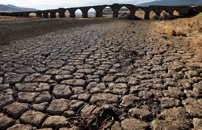 Reka Guadiana se je posušila med lanskim vročinskim valom. FOTO: Thomas Coex/AFP