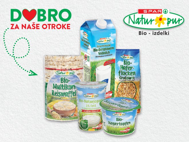 BIO izdelki SPAR Natur*pur ‘Dobro za naše otroke’ so prilagojeni prehranskim potrebam otrok. FOTO: SPAR Slovenija