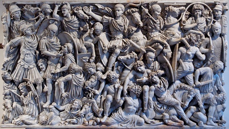 Fotografija: Prikaz spopada med Rimljani in Goti. Ludovisijev bojni sarkofag (okoli 250–260). FOTO: Wikipedija