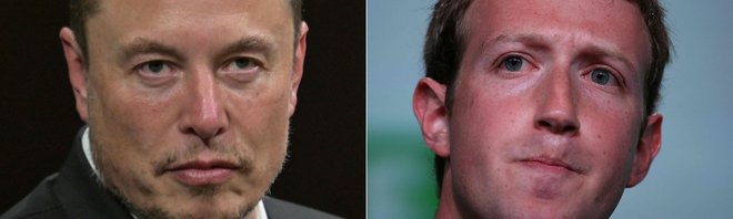 Iskrice so vzplamtele že junija, dvoboj z rivalom Zuckerbergom (desno) pa je predlagal Musk. FOTO: Alain Jocard/Afp