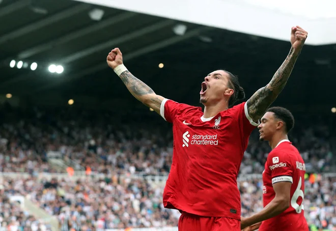 Darwin Nunez je bil junak Liverpoola ob zmagi v derbiju z Newcastlom. FOTO: Scott Heppell/Reuters