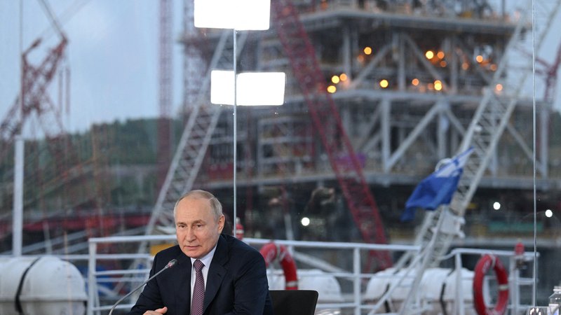Fotografija: Ruski voditelj Vladimir Putin med nedavnim srečanjem z vodstvom Novateka, drugega največjega ruskega proizvajalca utekočinjenega plina. FOTO: Reuters
