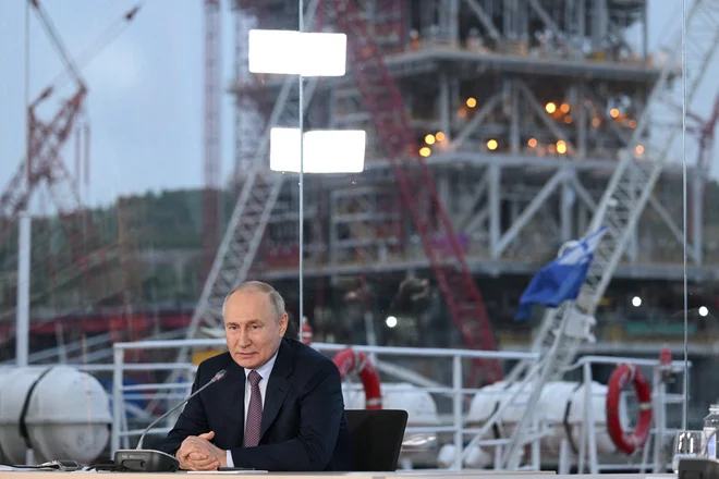 Ruski voditelj Vladimir Putin med nedavnim srečanjem z vodstvom Novateka, drugega največjega ruskega proizvajalca utekočinjenega plina. FOTO: Reuters