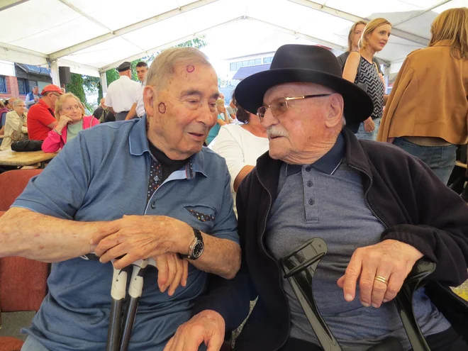 Edini še živeči udeleženec igmanskega marša Albin Pibernik (levo) in kurir Ljubljanske brigade Marjan Virant. FOTO: Bojan Rajšek/Delo