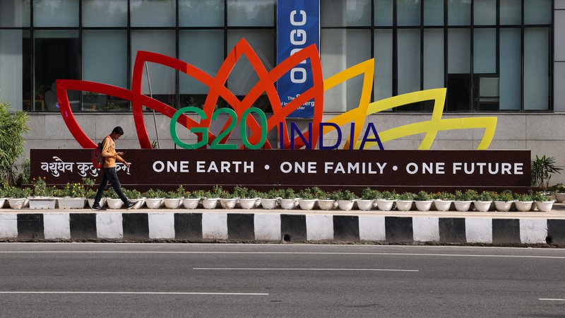 Fotografija: Ena Zemlja, ena družina, ena prihodnost, je moto indijskega predsedovanja skupini G20. FOTO: Anushree Fadnavis/Reuters