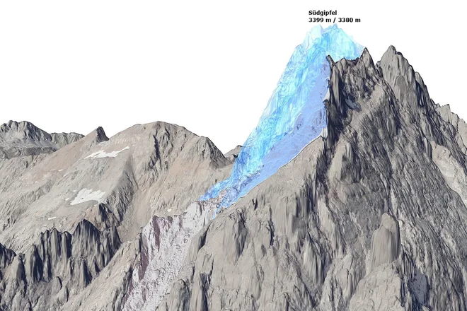 Junija je ogromen podor zmanjšal avstrijskega tritisočaka Fluchthorn za 19 metrov. FOTO: Land Tirol