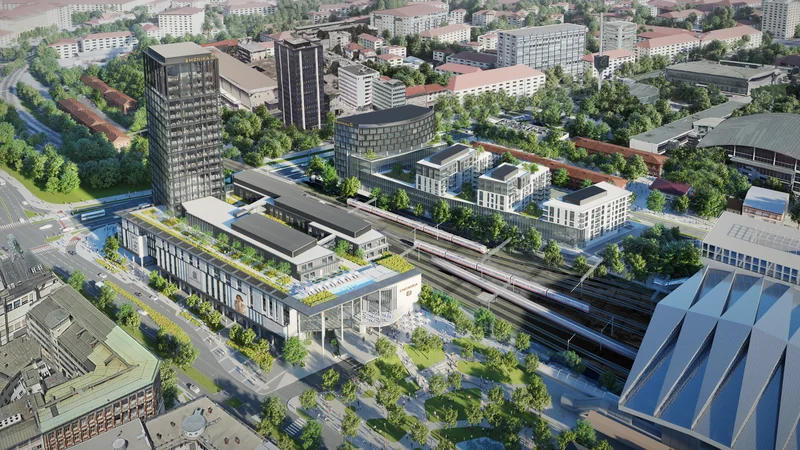 Fotografija: Sodobni Potniški center Ljubljana vključuje tudi gradnjo Emonike City, ki jo financira Mendota Invest v lasti madžarske bančne skupine OTP. RAČUNALNIŠKI PRIKAZ: Mendota Invest
