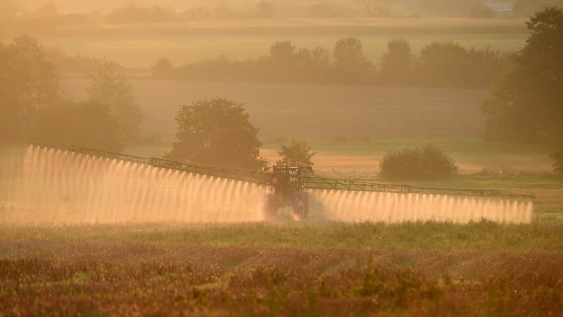 Fotografija: Francoski kmet med uporabo glifosata. Fotografija na polju v kraju Saint Germain-Sur-Sarthe na sevetozahodu Francije je nastala septembra 2019: FOTO: Jean-Francois Monier/AFP