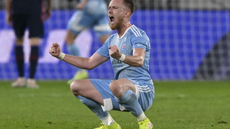 Fotografija: Slovanov kapetan Vladimir Weiss je po vodstvu gostov zabil za izenačenje. FOTO: Radovan Stoklasa/ Reuters