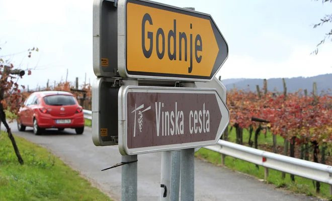 Oznaka vinska cesta je sugestivna. Cesta je infrastruktura, namenjena avtomobilskemu prometu. FOTO: Leon Vidic