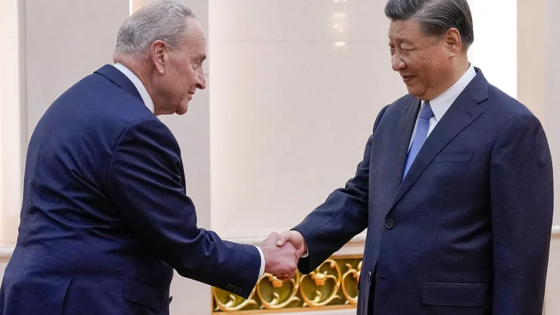 Fotografija: Težko je reči, ali je nameraval kitajski predsednik Xi Jinping že pred napadom Hamasa na Izrael sprejeti vodjo večine v ameriškem senatu Chucka ­Schumerja. FOTO: Andy Wong/AFP