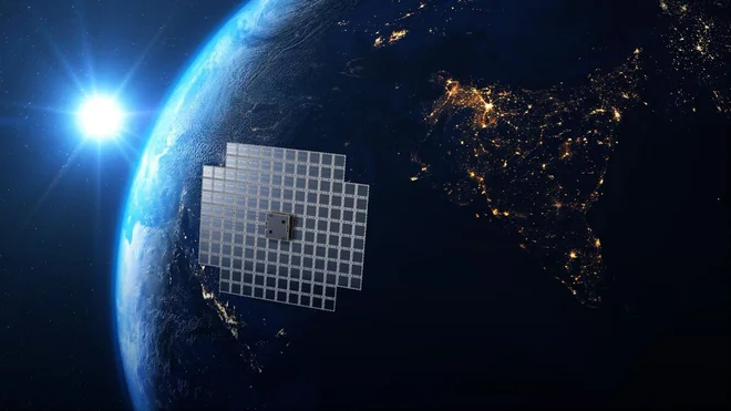Umetniška upodobitev satelita BlueWalker, ki je med najsvetlejšimi objekti na nočnem nebu. FOTO: Ast Spacemobile