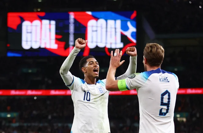 Harry Kane in Jude Bellingham sta bila osrednja junaka angleške zmage. FOTO: Carl Recine/Reuters