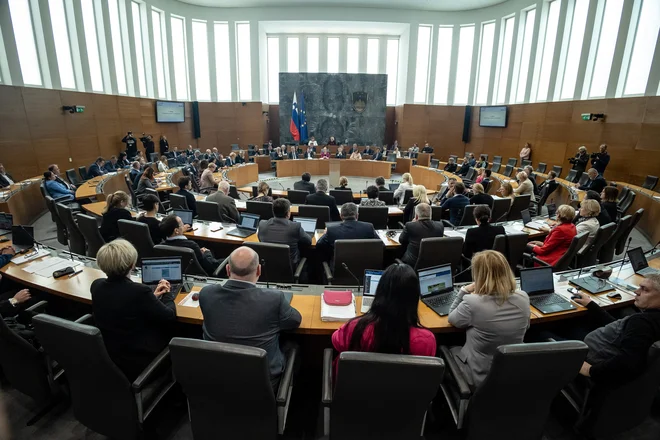 Za obrazložitev glasu pred današnjim glasovanjem se je odločil le poslanec SDS Anže Logar, ki je poudaril, da govori v svojem imenu, in ne v imenu stranke. Glasoval je drugače kot oni. FOTO: Črt Piksi/Delo