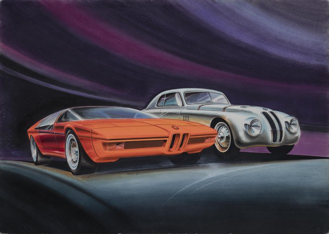 Na tej sliki je Paul Bracq povezal preteklost s prihodnostjo. Ob konceptnega BMW turbo je postavil znamenitega prednika BMW 328 MM coupe, ki je bil leta 1940 zmagovalec znamenite cestne dirke Mille Miglia. Foto Bmw
