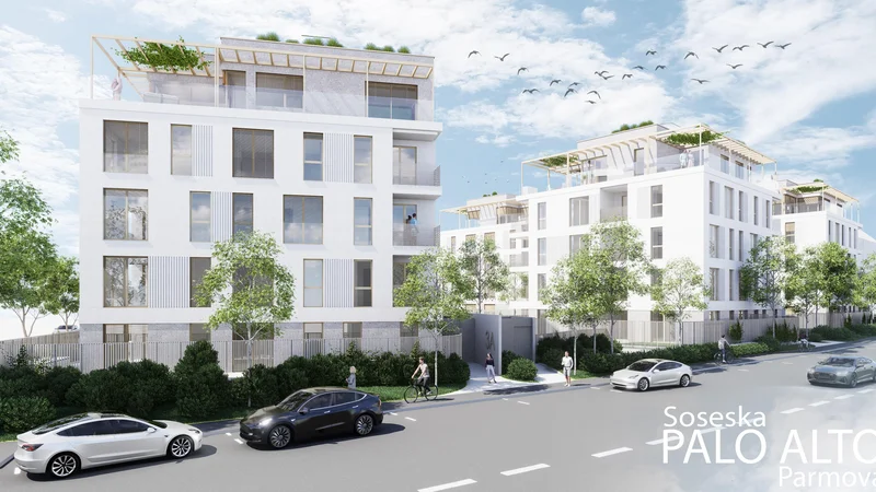 Fotografija: Ob Parmovi bo na voljo 68 stanovanj, med njimi je večina že rezerviranih za znane kupce. RAČUNALNIŠKI PRIKAZ: Palo Alto