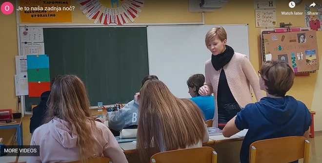 Izsek iz prvouvrščenega dokumentarnega filma na natečaju Evropa v šoli. Film je režirala Nuša Bohak, snemalka in montažerka je bila Klara Jug, njuna mentorica pa Karmen Zupanc. FOTO: osebni arhiv