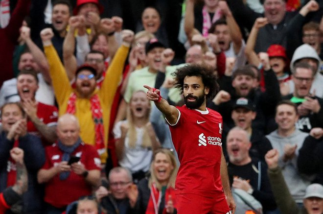 Mohamed Salah je potrdil zmago Liverpoola. FOTO: Scott Heppell/Reuters