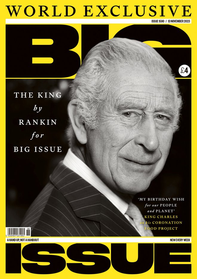 Kralja je za naslovnico poulične revije Big Issue fotografiral Rankin, ki je posnel tudi enega od uradnih portretov kraljice Elizabete II. ob njenem zlatem jubileju vladanja leta 2001. FOTO: Rankin Photography/The Big Issue/Reuters