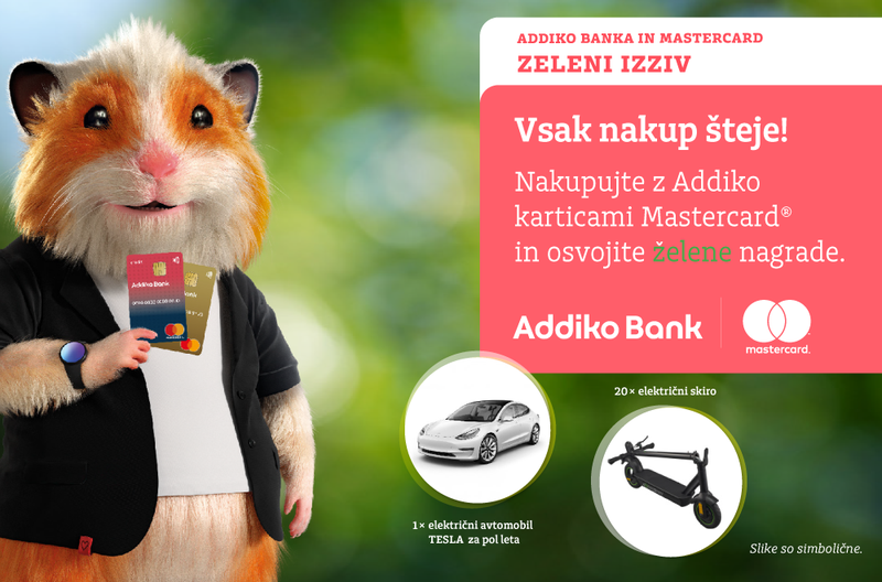 Fotografija: Do 23. decembra lahko sodelujete v najbolj zeleni nagradni igri za privlačne nagrade, ki jo prirejata Addiko banka in Mastercard. FOTO: Addiko Bank