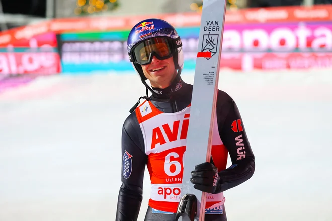 Dobro razpoložen je bil tudi Nemec Andreas Wellinger. FOTO: Geir Olsen/AFP