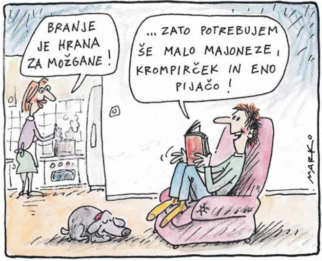 Za tekoče branje. KARIKATURA: Marko Kočevar