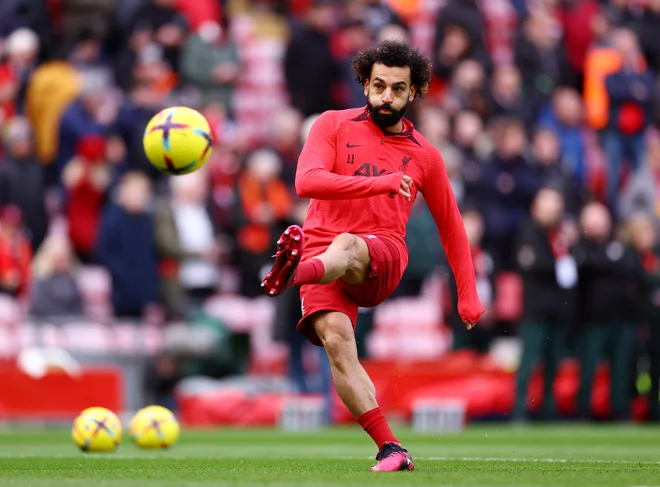 Mohamed Salah je proti Manchester Unitedu dosegel že 10 golov v angleškem prvenstvu, skupno kar 12. Foto Carl Recine/Reuters