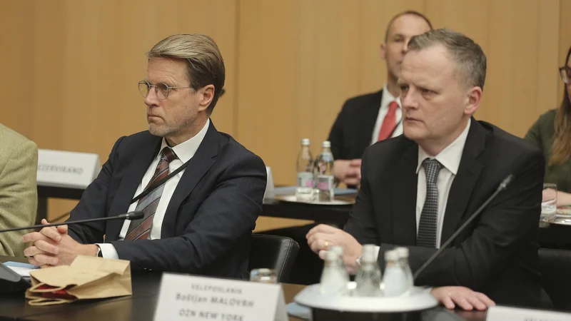 Predsedniku vlade sta prisluhnila tudi veleposlanik pri OZN Boštjan Malovrh in vodja posebne misije pri varnostnem svetu OZN Samuel Žbogar, ki ju je diplomatski protokol posadil za isto mizo. FOTO: Jože Suhadolnik/Delo