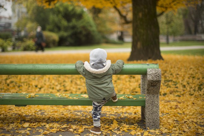 Deček med igro v mestnem parku novembra leta 2020. Fotografija je simbolična. FOTO: Jure Eržen/Delo