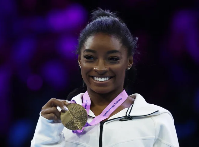 Simone Biles je blestela na svetovnem prvenstvu. FOTO: Yves Herman/Reuters