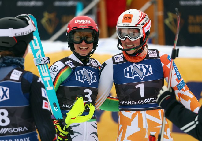 Najboljše tri s kranjskogorskega slaloma. FOTO: Borut Živulović/Reuters