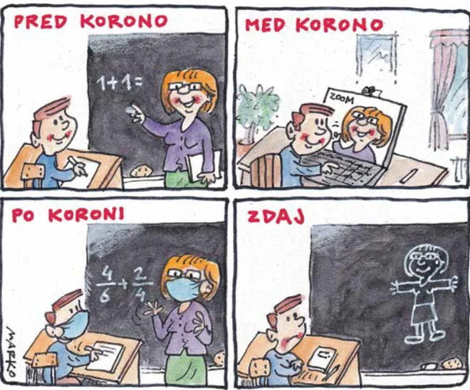 Brez učiteljev. KARIKATURA: Marko Kočevar