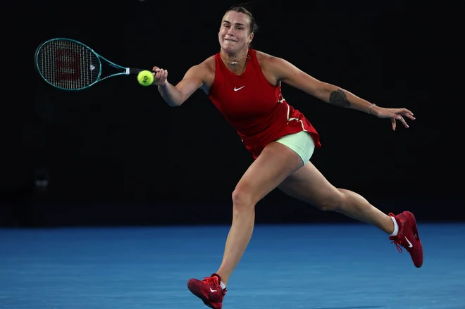 Arina Sabalenka med igro. FOTO: Martin Keep/AFP