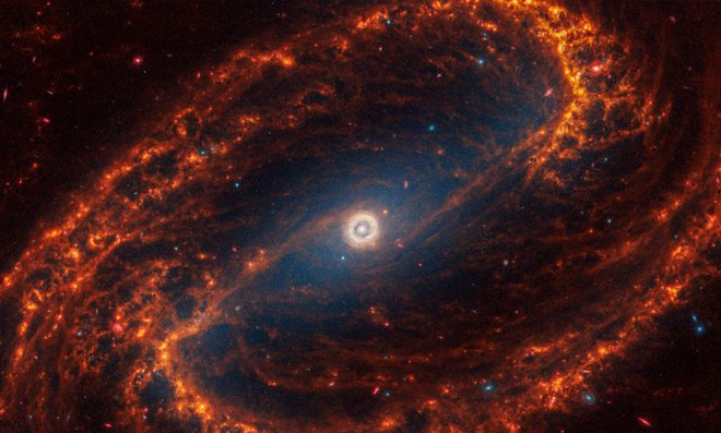 Galaksija NGC 1300, od nas oddaljena 69 milijonov svetlobnih let. FOTO: Nasa/Esa/CSA/Reuters