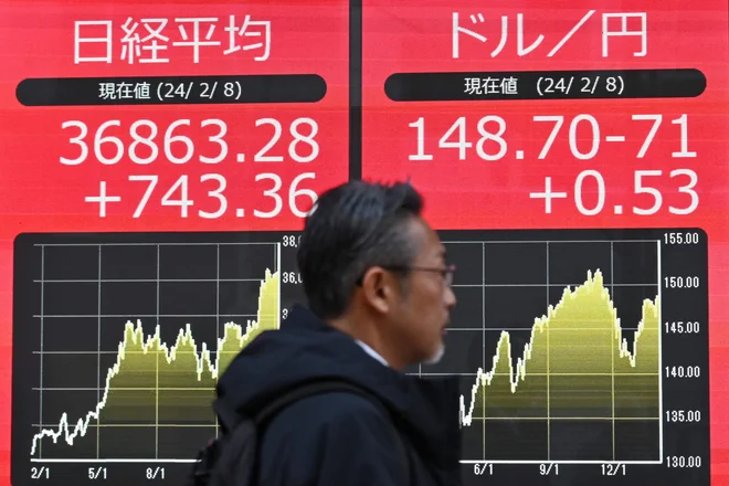Japonske delnice so se v zadjih dveh letih podražile za 25 odstotkov, merjeno v jenih. FOTO: Handout/AFP