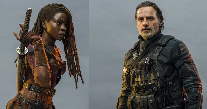 Danai Gurira kot Michonne in Andrew Jackson kot Rick. Foto James Dimmock/AMC