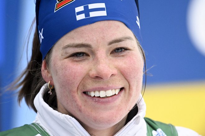 Krista Pärmäkoski ni skrivala navdušenja po zmagi v Lahtiju. FOTO: Vesa Moilanen/AFP
