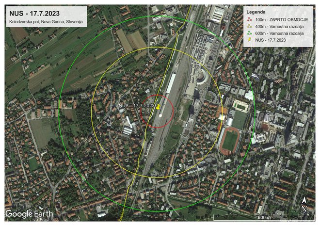 Varnostna območja Nova Gorica – našli so letalsko bombo. FOTO: Uprava za zaščito in reševanje