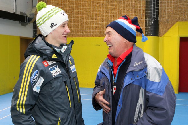 Slovenska svetovna rekorderja: Peter Prevc in Jože Šlibar FOTO: Marko Feist